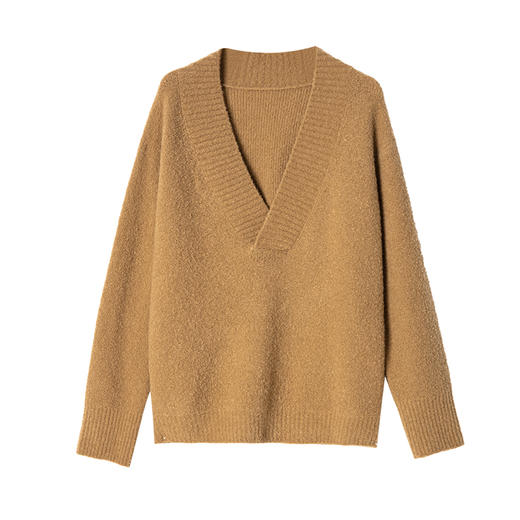 西嘉|牦牛绒美丽奴羊毛混纺 慵懒风V领宽松毛衣针织衫上衣女冬季 商品图4