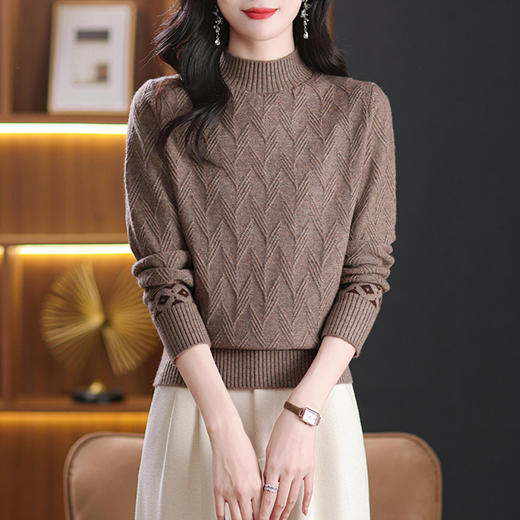 CC-101-8971半高领提花毛衣女装2024年秋冬季针织上衣洋气宽松内搭中领打底衫 商品图2