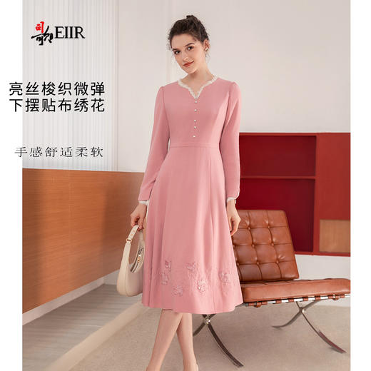 司歌长袖冬连衣裙刺绣优雅收腰A901218X 商品图0