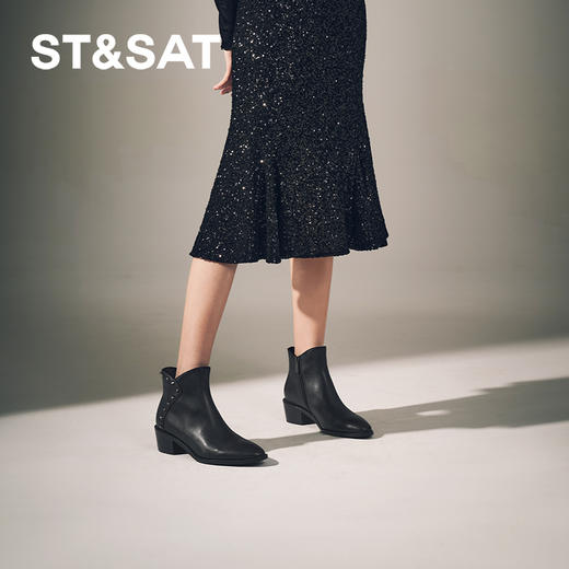 星期六铆钉钻饰摩登粗跟短靴SSC4116424 商品图3
