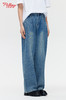赤兔嗨购复古蓝/怀旧蓝阔腿牛仔裤女高腰褶皱高级感2024年新款直筒宽松垂感拖地裤复古怀日风 商品缩略图3
