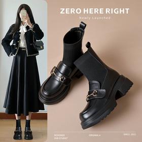 ZHR则则厚底增高袜靴乐福鞋轻便女鞋2024冬季新款ins百搭短靴