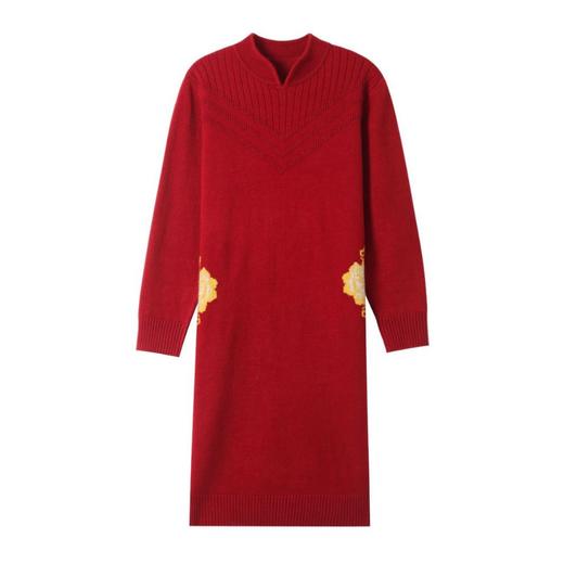 CC-101-68229中式国风针织打底衫毛衣2024冬季新款中长款立领羊毛保暖裙 商品图4