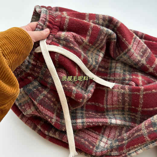 秋冬【复古毛呢格子裤】氛围感高腰垂感直筒毛呢阔腿裤 休闲加绒裤子圣诞风 商品图8