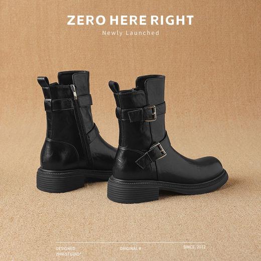 ZHR废土风加绒马丁靴女2024新款高级皮带扣瘦瘦靴时尚ins平底短靴 商品图7
