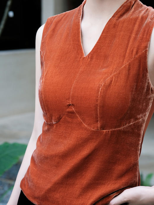 盛唐婧| 真丝丝绒百搭坎肩美背-橘色 商品图2