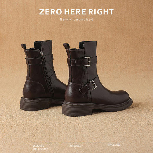 ZHR废土风加绒马丁靴女2024新款高级皮带扣瘦瘦靴时尚ins平底短靴 商品图9