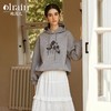 OLrain欧芮儿灰色休闲卫衣女冬季2024年新款鸯尾蕾丝绣花连帽上衣 商品缩略图0