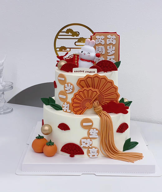 新中式兔子周岁女孩蛋糕 商品图0