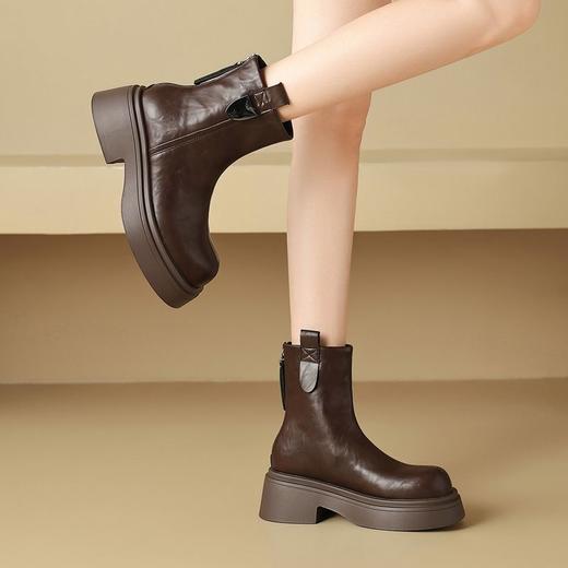 ZHR厚底短靴女2024秋冬新款英伦风加绒瘦瘦靴轻便马丁靴切尔西靴 商品图7