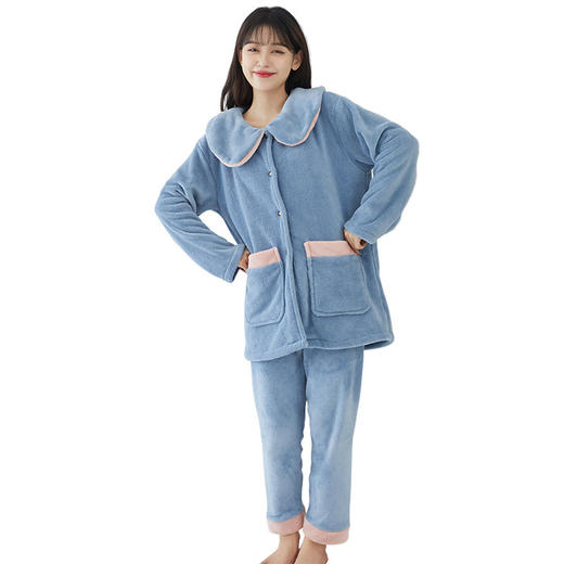 学院风女士睡衣冬季女款秋冬款法兰绒加绒加厚款珊瑚绒家居服冬天学生睡衣 商品图5