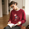 OLrain欧芮儿红色加绒卫衣女冬季2024年新款慵懒风趣味印花套头衫 商品缩略图3