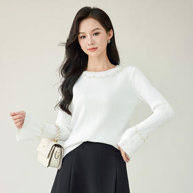 奢姿大码女装2025秋季减龄钉珠喇叭袖时尚针织衫胖妹妹百搭上衣9843853546