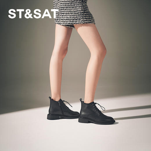 星期六英伦风蝴蝶扣饰免系带马丁靴SSC4116368 商品图2