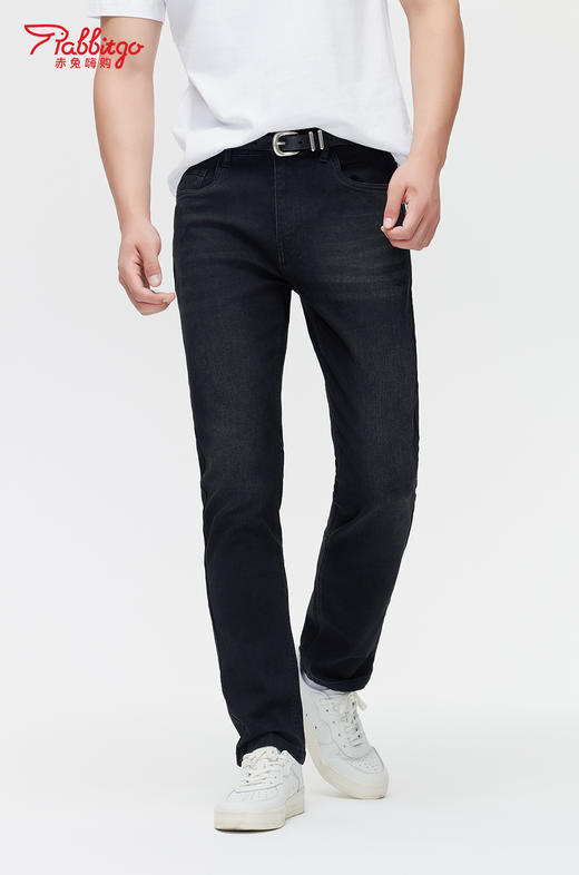 赤兔嗨购男装宽松直筒弹力不束缚牛仔裤2024年秋冬新款水洗黑色蓝色长裤宽腿 商品图1