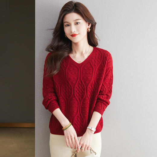 CC-27-24170打底衫宽松遮肚子鸡心领针织内搭上衣2024新款秋冬套头毛衣女 商品图0