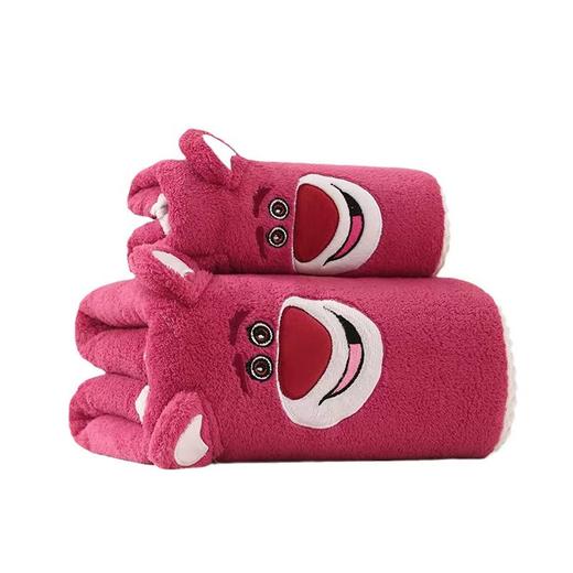 【草莓熊加厚套巾，柔软珊瑚绒】可爱草莓熊浴巾毛巾两件套 吸水柔软亲肤珊瑚绒浴巾 大尺寸成人浴巾-QQ 商品图4