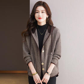 CC-10-5952秋冬新款小个子短款毛呢上衣女宽松大码连帽休闲厚外套