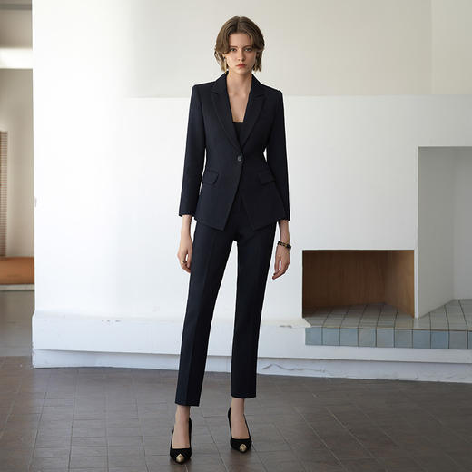 IWY/秋冬款藏青色一粒扣西装套装女气质时尚通勤干练商务套装CP1944 商品图0