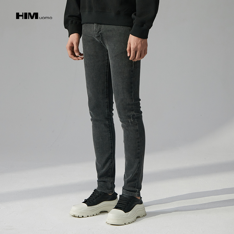 HIM漢崇 水洗做旧修身小脚牛仔裤男紧身弹力潮流休闲裤 2025冬季