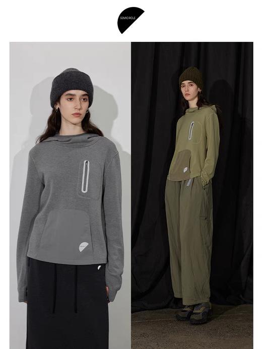 半圆/D24402517/加绒保暖拼接宽松连帽卫衣 商品图0