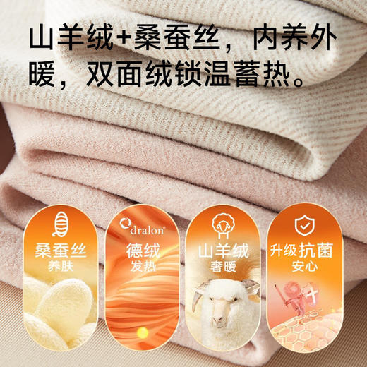 蚕丝+羊毛 蓄暖养肤 双重呵护 7A抗菌新款羊绒蚕丝男士德绒保暖内衣女士圆领打底秋衣秋裤套装 商品图2