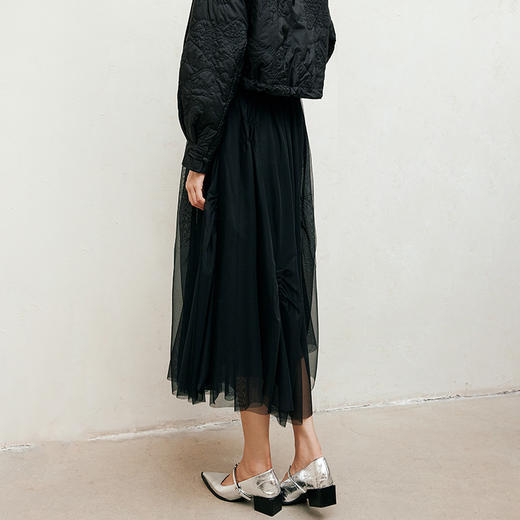玳莎打揽设计感不规则松紧腰纱裙秋冬新款显瘦小众抽褶半身裙  ED34303 商品图3