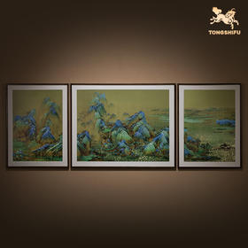 铜师傅 手工錾刻 铜雕画《千里江山 三联屏》客厅背景墙装饰挂画