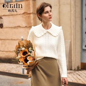 OLrain欧芮儿法式娃娃领毛衣女冬季2024新款复古荷叶领毛织套头衫