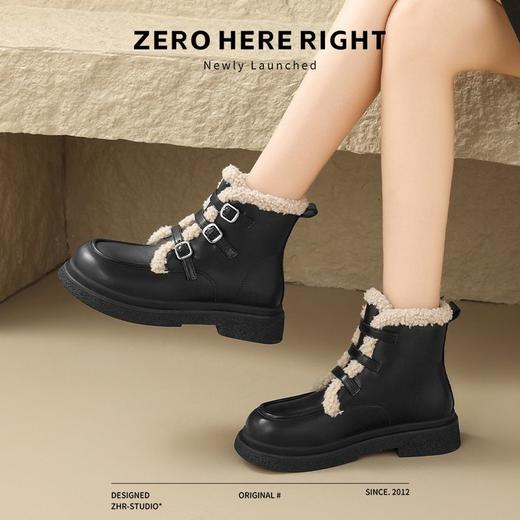 ZHR英伦风马丁靴女靴2024秋冬新款百搭加绒短靴平底保暖毛毛棉鞋 商品图9