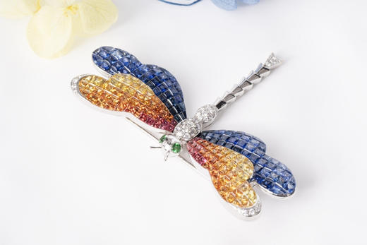 「蜻蜓」彩色蓝宝石钻石胸针 商品图3