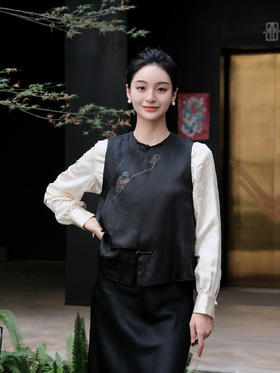 FAB香云纱手绘翠乌夹棉马甲