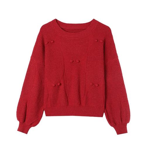 CC-27-24162短款洋气套头设计感毛衣2024冬季毛衣圆领上衣秋季新款红色针织衫 商品图4