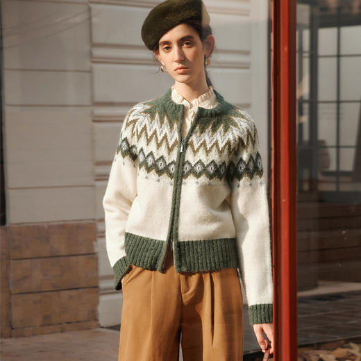 OLrain欧芮儿法式森系毛衣女冬季2024年新款慵懒复古双开拉链开衫 商品图1