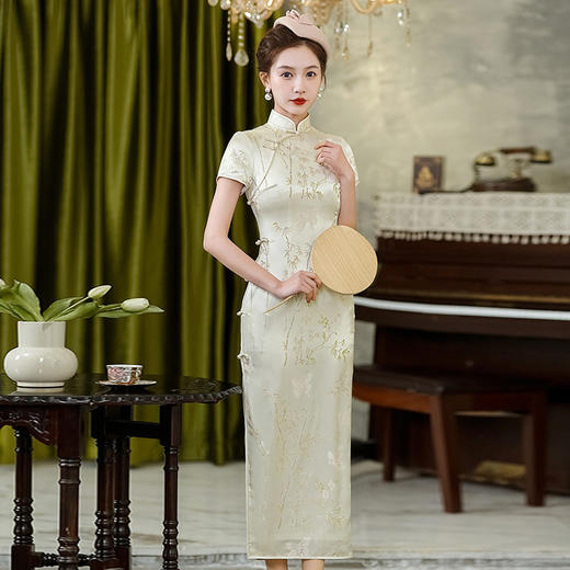 手工缝制高端修身大气，真丝提花旗袍WXG-067 商品图3