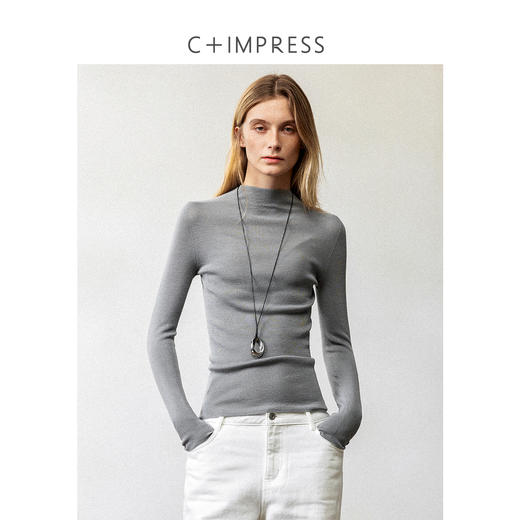 西嘉|岛精无缝一体18针 可机洗半高领打底衫女60支巴素兰羊毛针织 商品图0