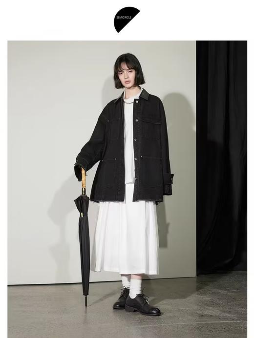 半圆/D24304403/牛仔拼接水洗皮工装外套 商品图0