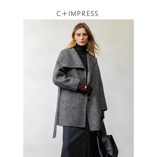 西嘉|羊驼羊毛混纺 高智淡人风双面毛呢大衣外套女2024秋冬高级感 商品图2
