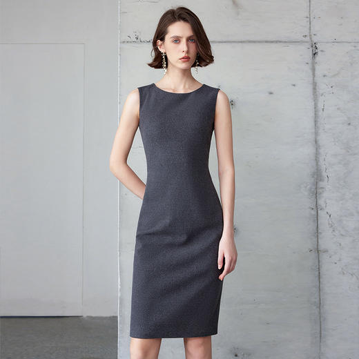 IWY/厚款气质修身无袖连衣裙女秋冬知性灰色毛呢中长款包臀裙Q1225 商品图1