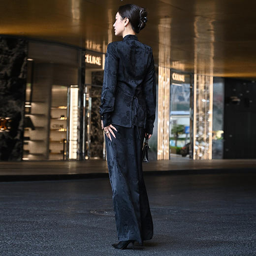 【顺丰包邮】99343 洛诗琳新中式交叉绑带锦绣提花上衣裤子两件套915 商品图4