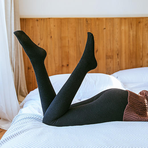 秋冬季螺纹棉竖条纹加绒加厚打底裤外穿踩脚保暖裤女士连脚一体裤 商品图0