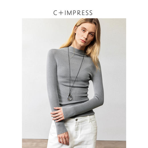 西嘉|岛精无缝一体18针 可机洗半高领打底衫女60支巴素兰羊毛针织 商品图3