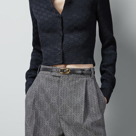 GUCCI 古驰 女士饰圆形互扣式双G窄版皮革腰带 黑色 760159 0YA0G 1000 商品图3