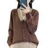 丁摩 秋冬纯羊毛开衫女V领针织长袖拼色毛衣外套56-196 商品缩略图4