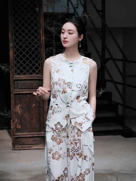 盛唐牡丹| 白色丝绒烫金阔腿裤 商品图5