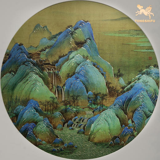 铜师傅 手工錾刻 铜雕画《千里江山 圆形》客厅背景墙装饰挂画 商品图2