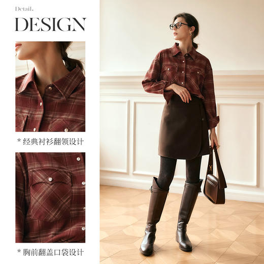 OLrain欧芮儿格子长袖衬衫女冬季2024年新款简约休闲宽松加厚上衣 商品图2
