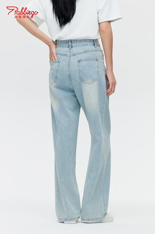 赤兔嗨购美式复古水洗低腰宽松阔腿裤2024年新款垂感百搭直筒牛仔裤女 商品图4