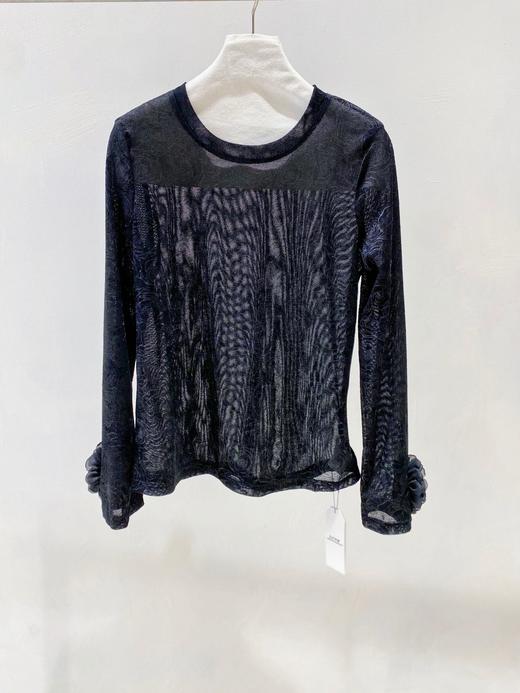 【丁摩】新中式女装2024秋季新款立体花朵设计圆领烧花打底上衣8821 商品图4