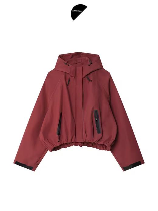 半圆/D24407736/宽松休闲工装连帽红色外套 商品图3